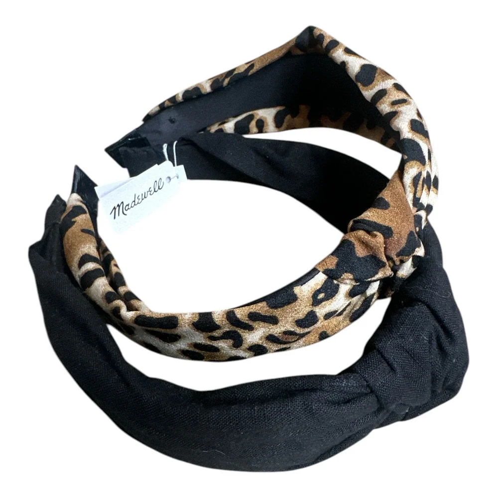 Madewell Set Of 2 Black & Leopard Print Knotted Middle Headbands NWT - Picture 4 of 4